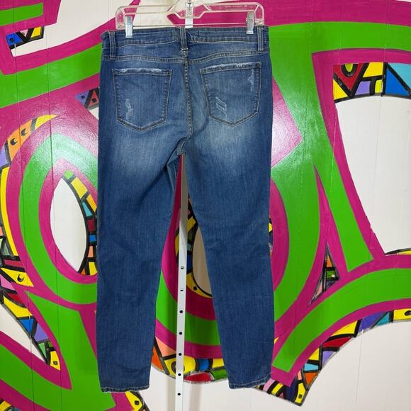 Eunina Blue Straight Leg Jeans with Distressed Rips and Frayed Hems. Size 13 - Picture 4 of 9